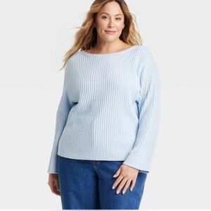 NWT Ava & Viv Boatneck Pullover Sweater In Blue Size Woman's 2X